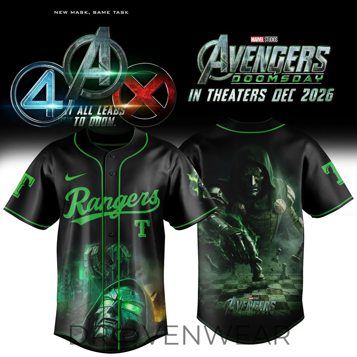 Texas Rangers x Doctor Doom Avengers Crossover 2026 Baseball Jersey Texas Rangers x Doctor Doom Avengers Crossover 2026 Baseball Jersey