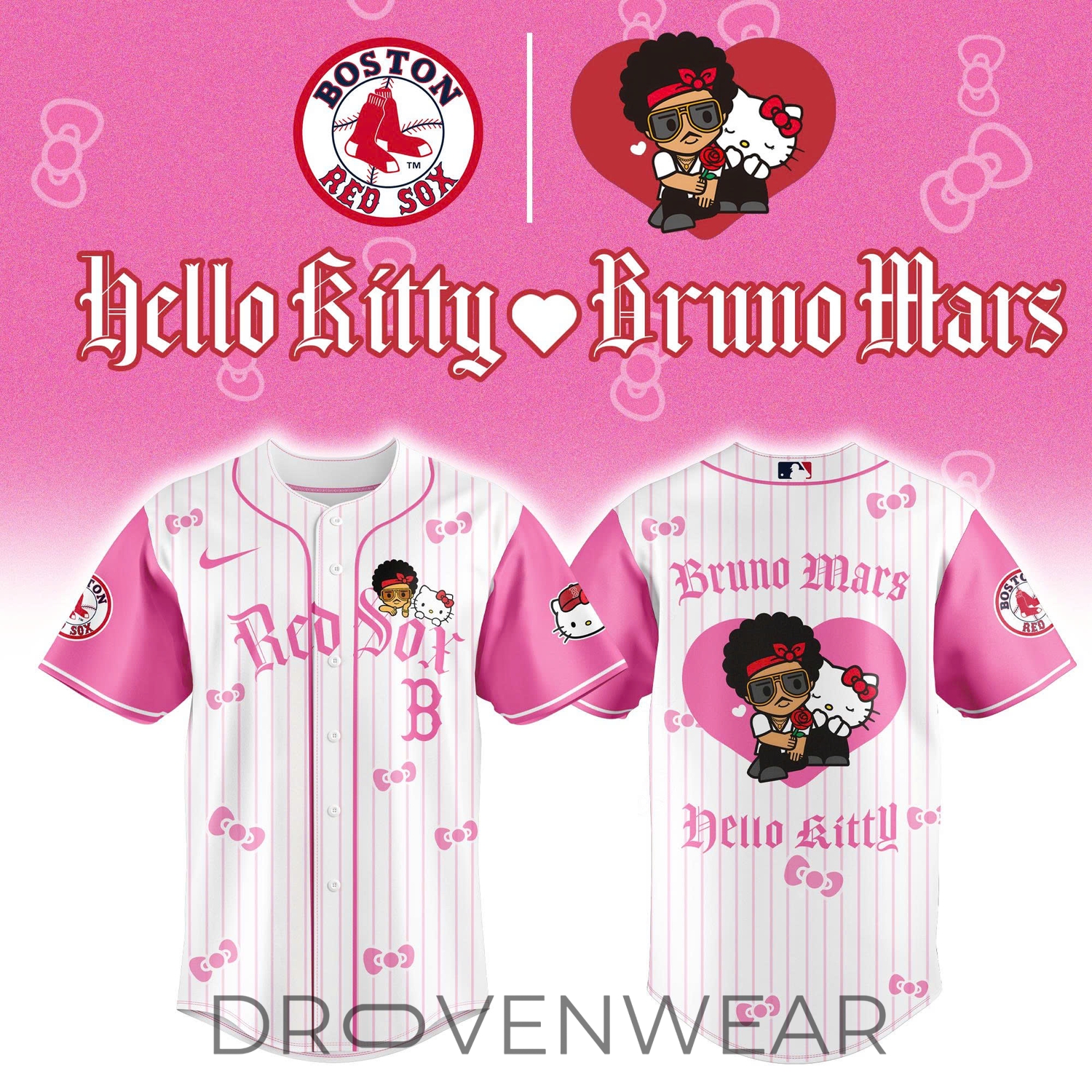 Boston Red Sox x BRUNO MARS x HELLO KITTY Pink Jersey | Jogger | Cap Boston Red Sox x BRUNO MARS x HELLO KITTY Pink Jersey | Jogger | Cap