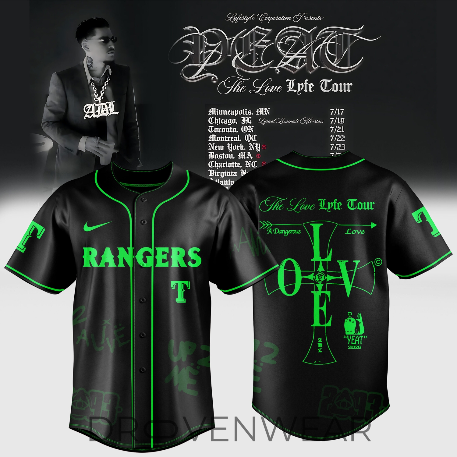 Texas Rangers x Yeat: The Love Lyfe – Industrial Chaos Edition Jersey Texas Rangers x Yeat: The Love Lyfe – Industrial Chaos Edition Jersey