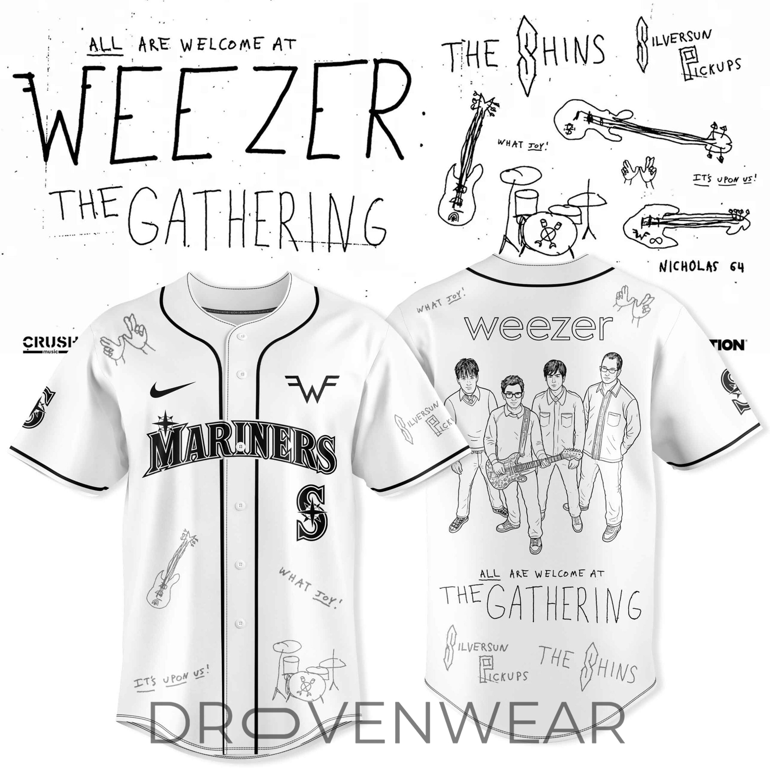 Seattle Mariners x Weezer The Gathering Tour Baseball Jersey Seattle Mariners x Weezer The Gathering Tour Baseball Jersey