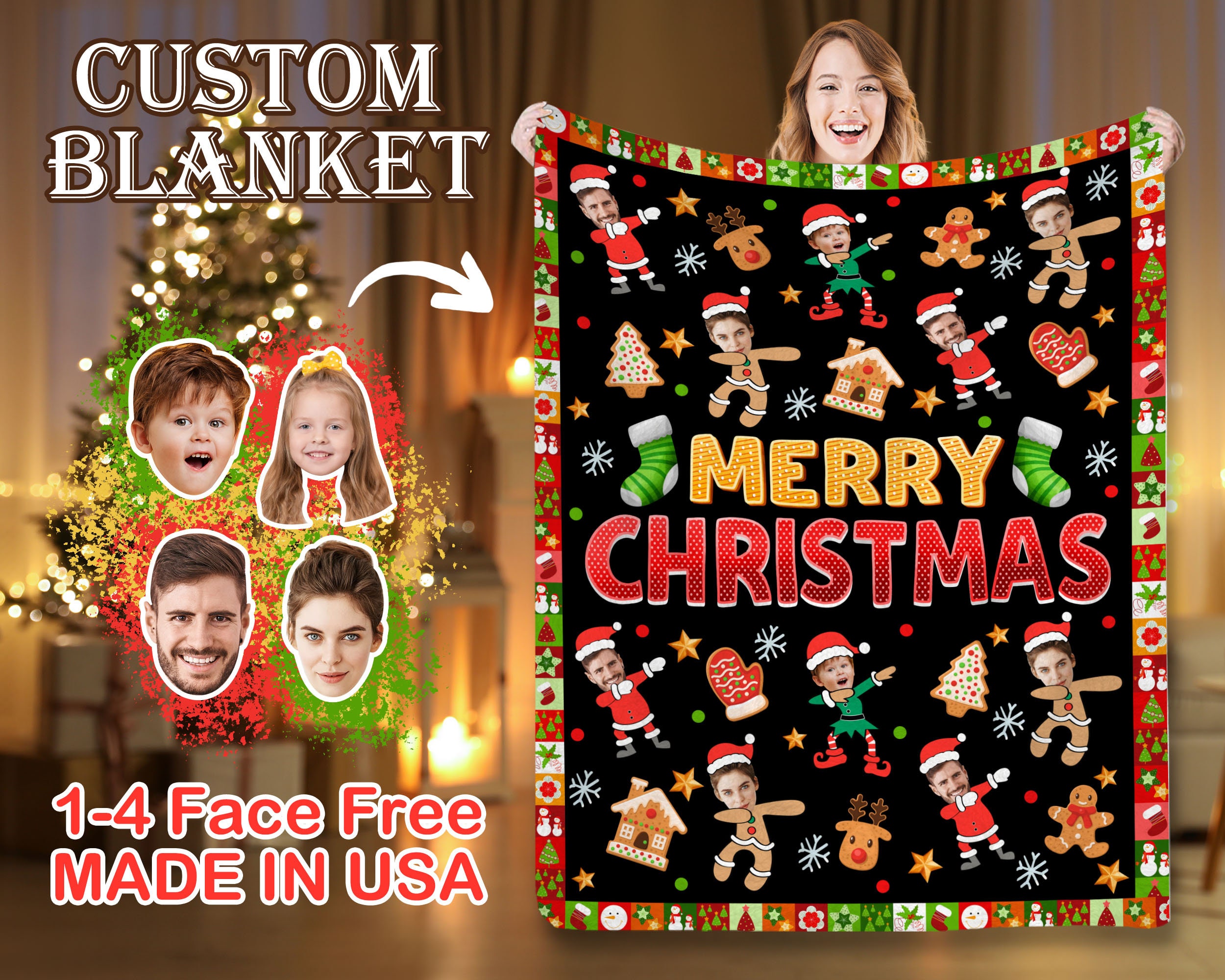 Custom Christmas Blanket with Face, Personalized Blanket Funny Design with Photos, Gift for Famiyl/Friend/Boyfriend, Christmas Gift Custom Christmas Blanket with Face, Personalized Blanket Funny Design with Photos, Gift for Famiyl/Friend/Boyfriend, Christmas Gift