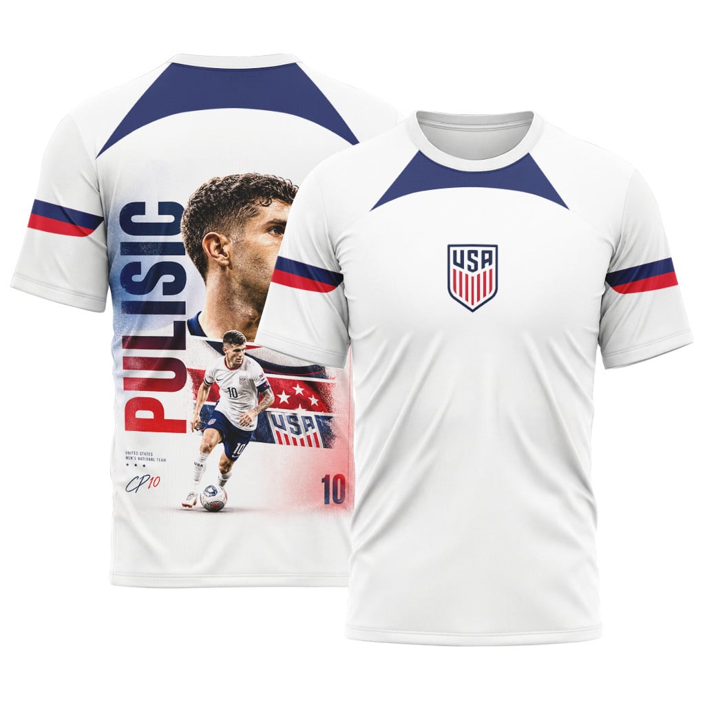 Christian Pulisic USA AOP T-Shirt Tribute White Christian Pulisic USA AOP T-Shirt Tribute White