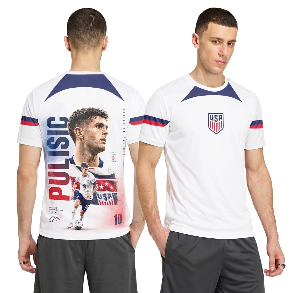 Christian Pulisic USA AOP T-Shirt Tribute White Christian Pulisic USA AOP T-Shirt Tribute White