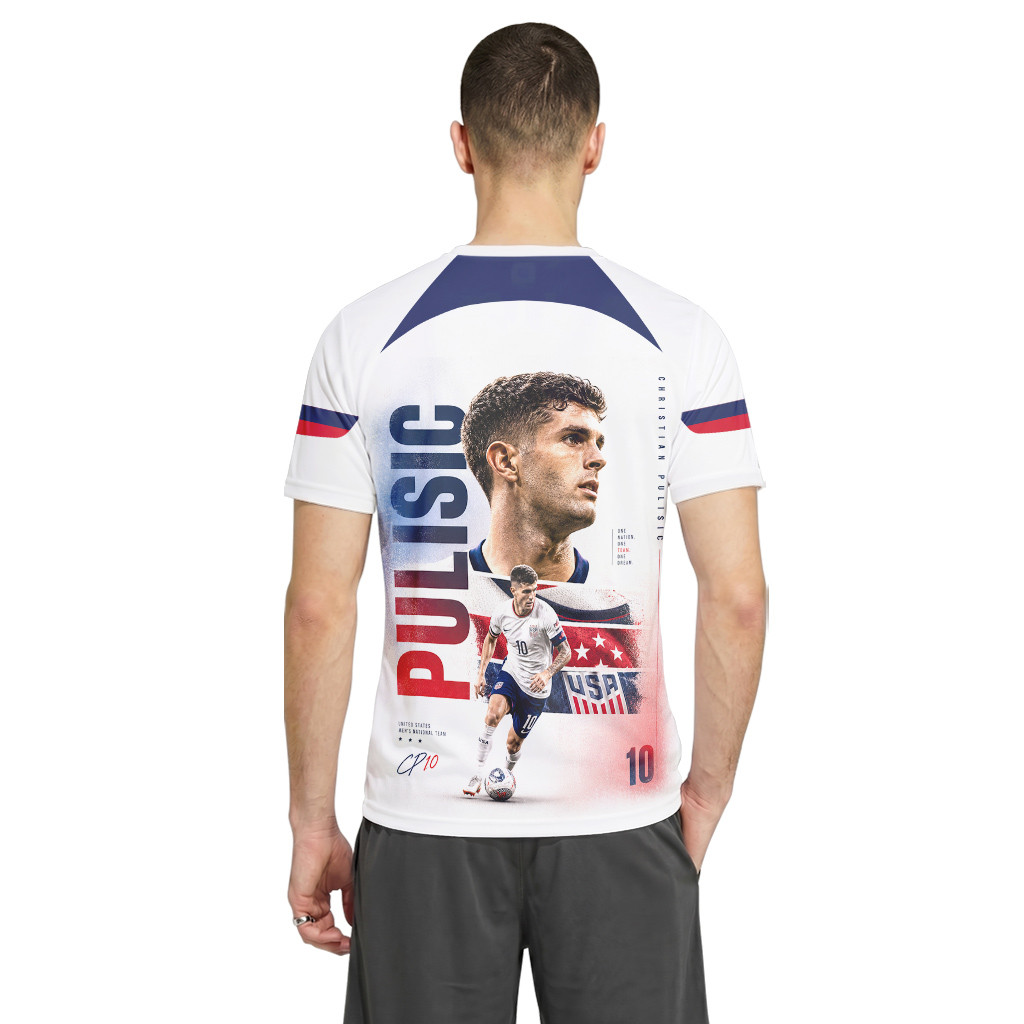 Christian Pulisic USA AOP T-Shirt Tribute White Christian Pulisic USA AOP T-Shirt Tribute White