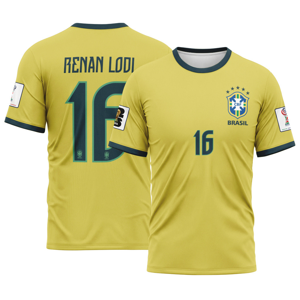 Renan Lodi 16 2026 World Cup Brazil Home AOP T-Shirt Renan Lodi 16 2026 World Cup Brazil Home AOP T-Shirt
