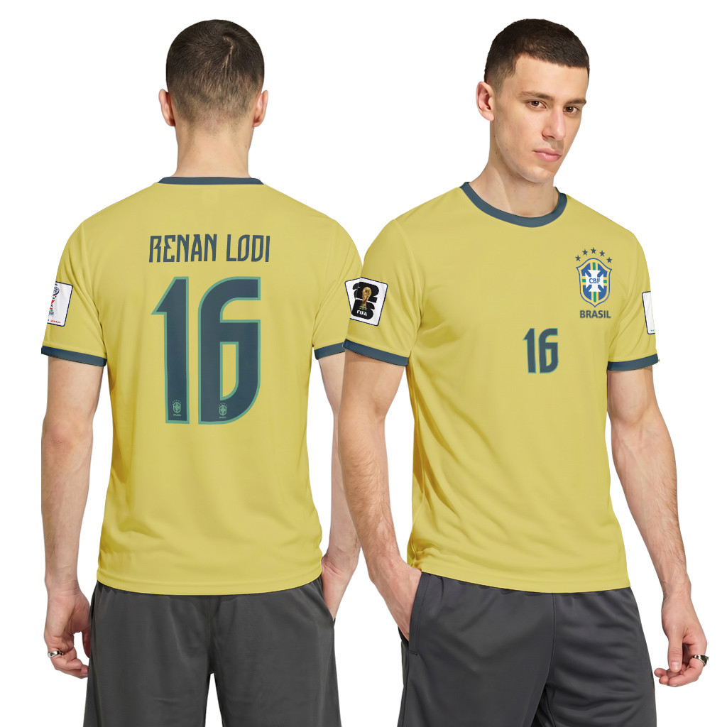 Renan Lodi 16 2026 World Cup Brazil Home AOP T-Shirt Renan Lodi 16 2026 World Cup Brazil Home AOP T-Shirt