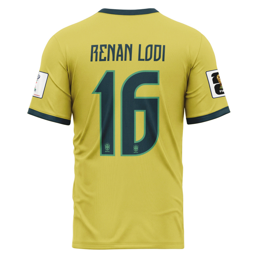 Renan Lodi 16 2026 World Cup Brazil Home AOP T-Shirt Renan Lodi 16 2026 World Cup Brazil Home AOP T-Shirt