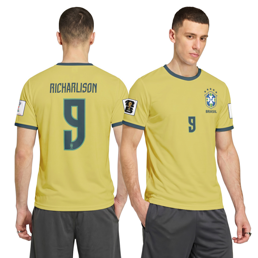 Richarlison 9 2026 World Cup Brazil Home AOP T-Shirt Richarlison 9 2026 World Cup Brazil Home AOP T-Shirt