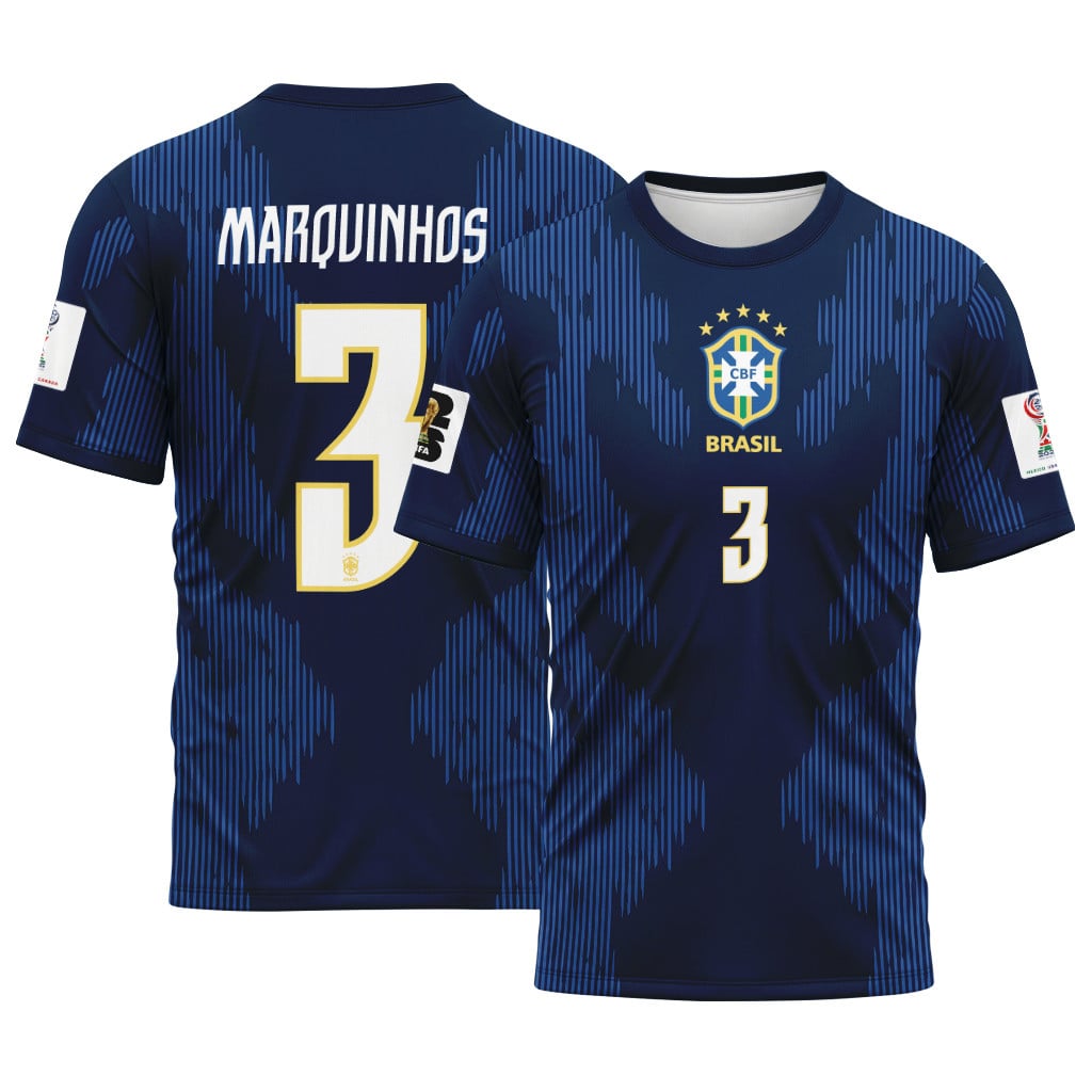 Marquinhos 3 AOP T-Shirt 2026 World Cup Brazil Away Marquinhos 3 AOP T-Shirt 2026 World Cup Brazil Away