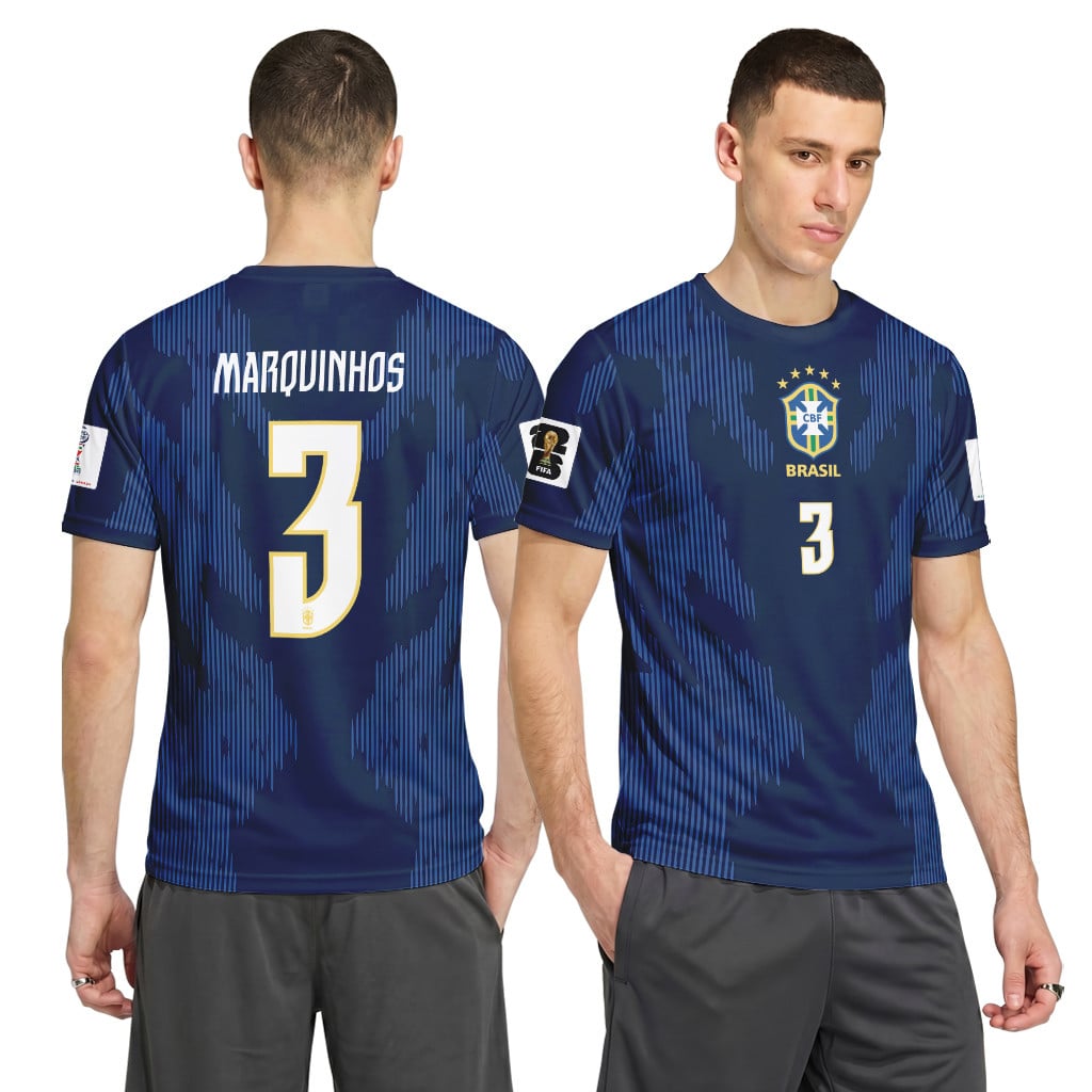 Marquinhos 3 AOP T-Shirt 2026 World Cup Brazil Away Marquinhos 3 AOP T-Shirt 2026 World Cup Brazil Away