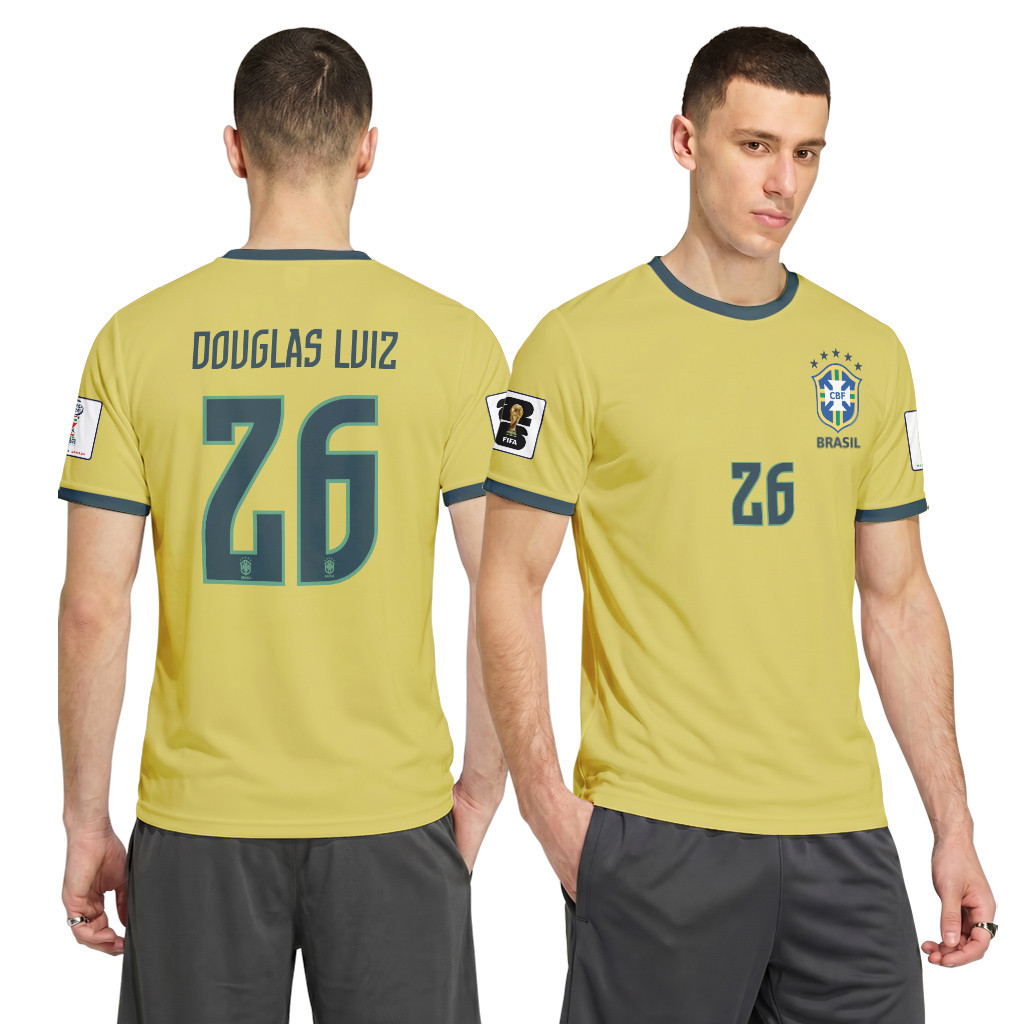 Douglas Luiz 26 2026 World Cup Brazil Home AOP T-Shirt Douglas Luiz 26 2026 World Cup Brazil Home AOP T-Shirt