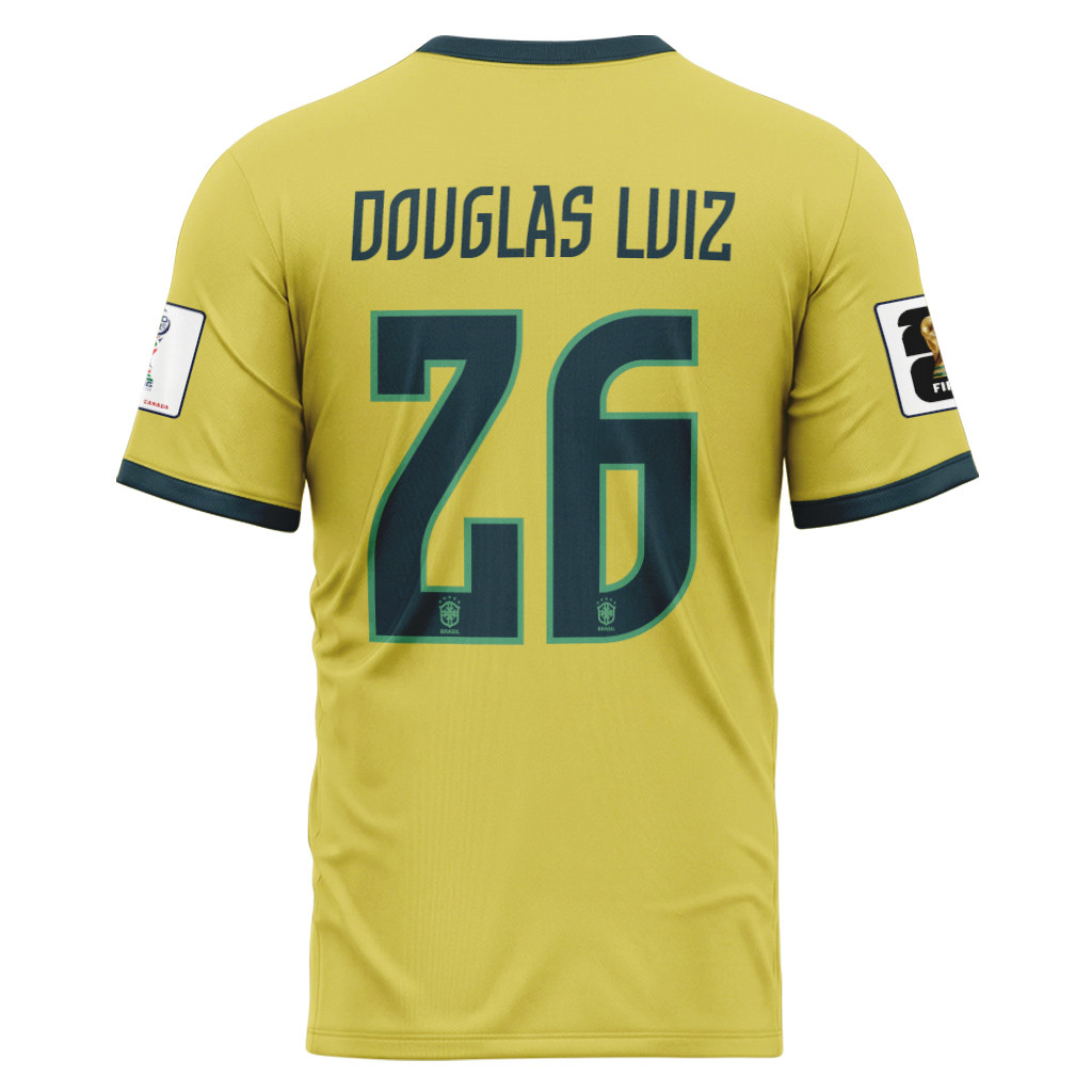 Douglas Luiz 26 2026 World Cup Brazil Home AOP T-Shirt Douglas Luiz 26 2026 World Cup Brazil Home AOP T-Shirt