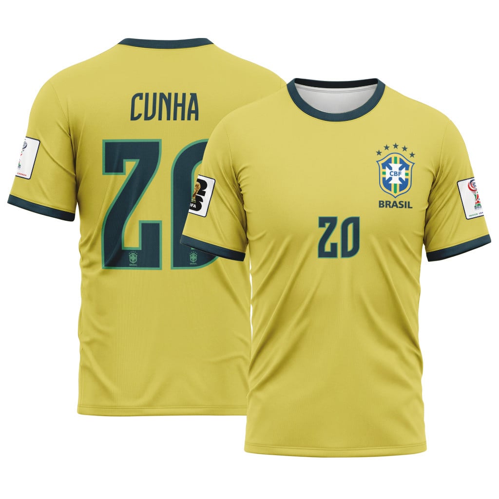 Cunha 20 2026 World Cup Brazil Home AOP T-Shirt Cunha 20 2026 World Cup Brazil Home AOP T-Shirt
