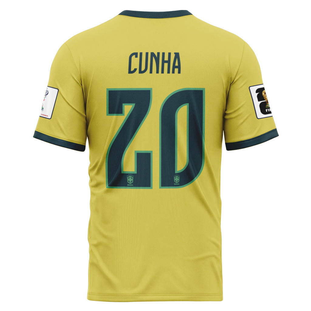 Cunha 20 2026 World Cup Brazil Home AOP T-Shirt Cunha 20 2026 World Cup Brazil Home AOP T-Shirt