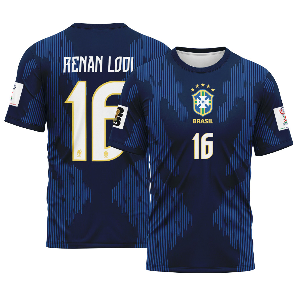 Renan Lodi 16 AOP T-Shirt 2026 World Cup Brazil Away Renan Lodi 16 AOP T-Shirt 2026 World Cup Brazil Away
