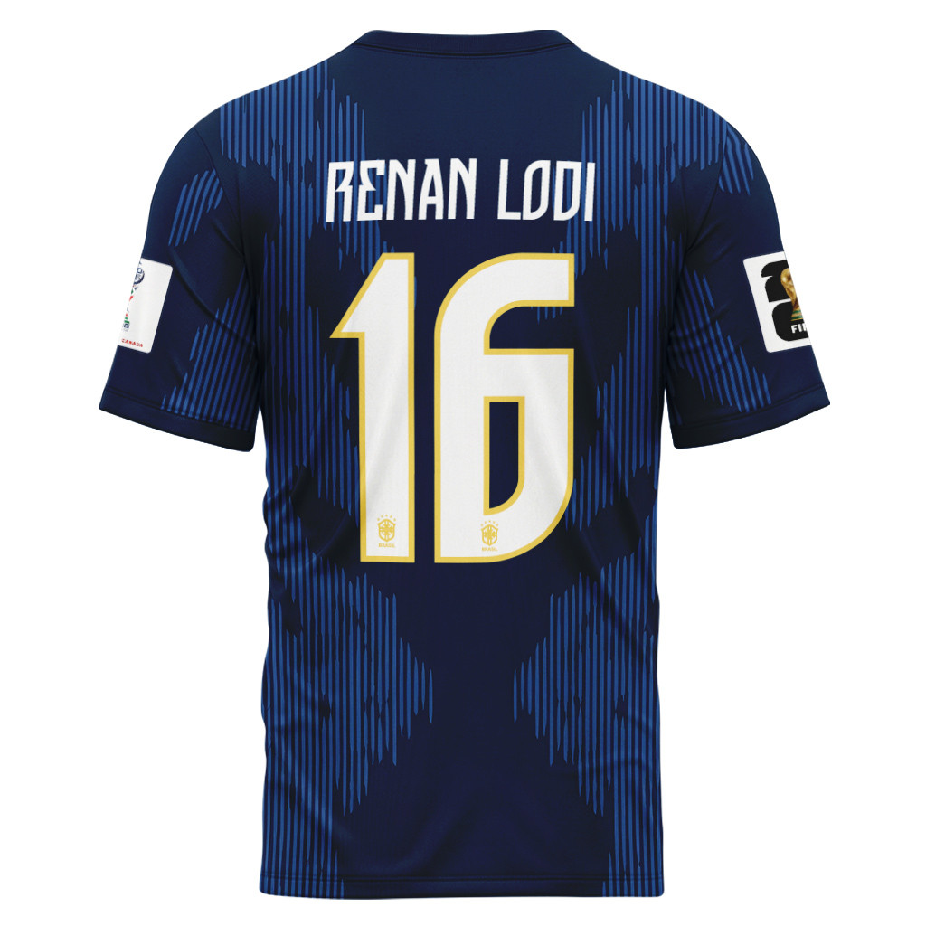 Renan Lodi 16 AOP T-Shirt 2026 World Cup Brazil Away Renan Lodi 16 AOP T-Shirt 2026 World Cup Brazil Away