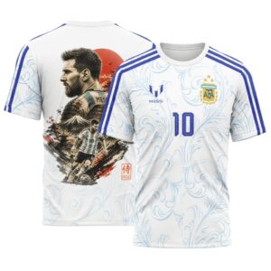 Lionel Messi Argentina Warrior Art White AOP T-Shirt