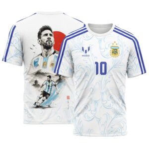 Lionel Messi 10 Argentina Vintage Art Style AOP T-Shirt
