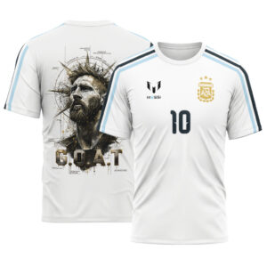 Lionel Messi AOP T-Shirt GOAT White Graphic Argentina