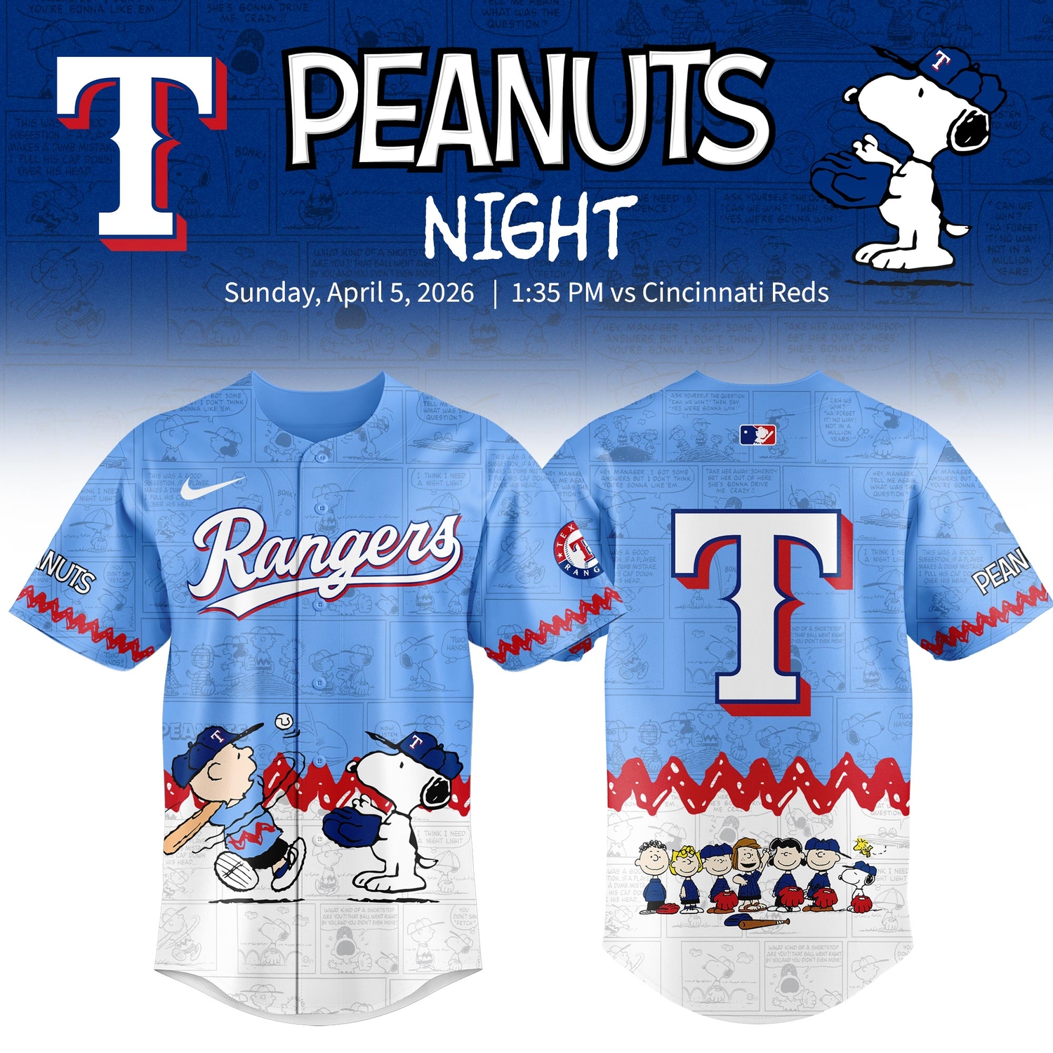 Texas Rangers Peanuts Night 2026 Special Edition Jersey Texas Rangers Peanuts Night 2026 Special Edition Jersey