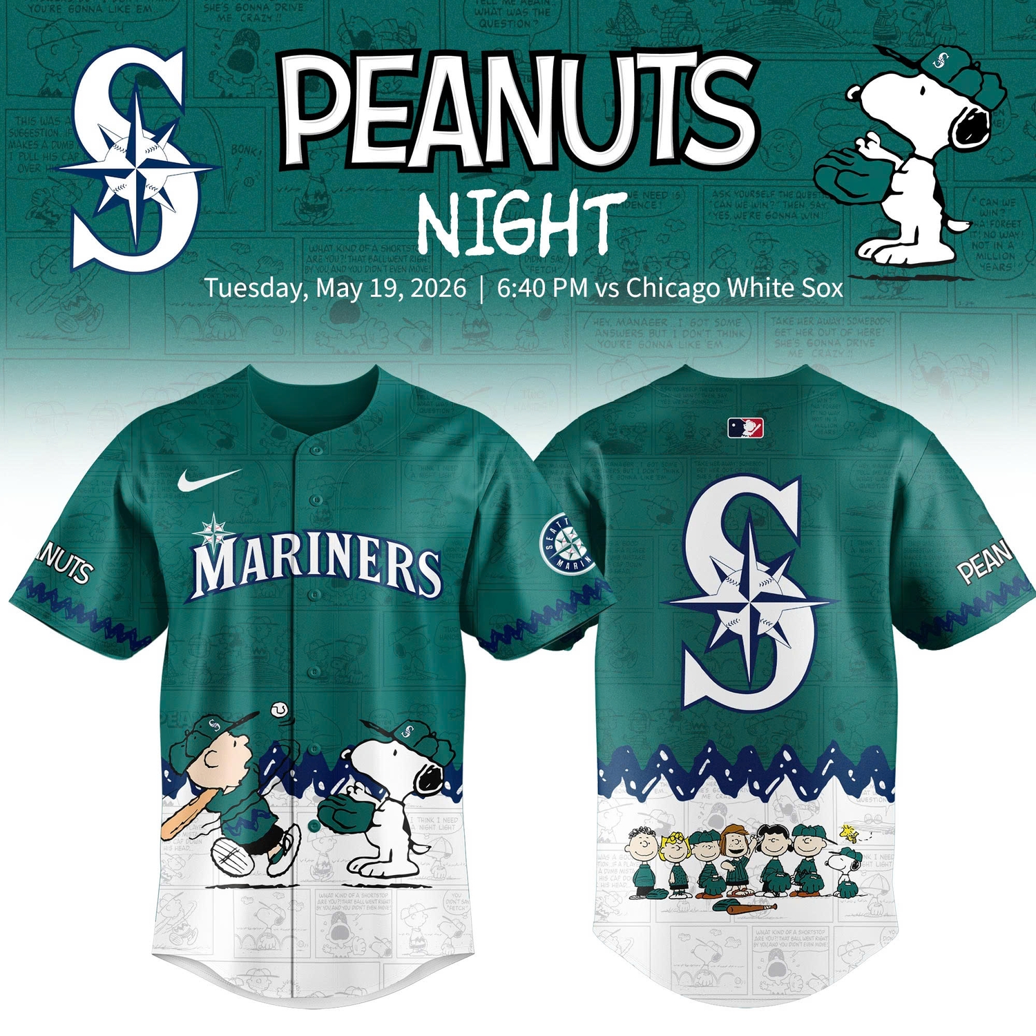 Seattle Mariners Peanuts Night 2026 Special Edition Jersey Seattle Mariners Peanuts Night 2026 Special Edition Jersey