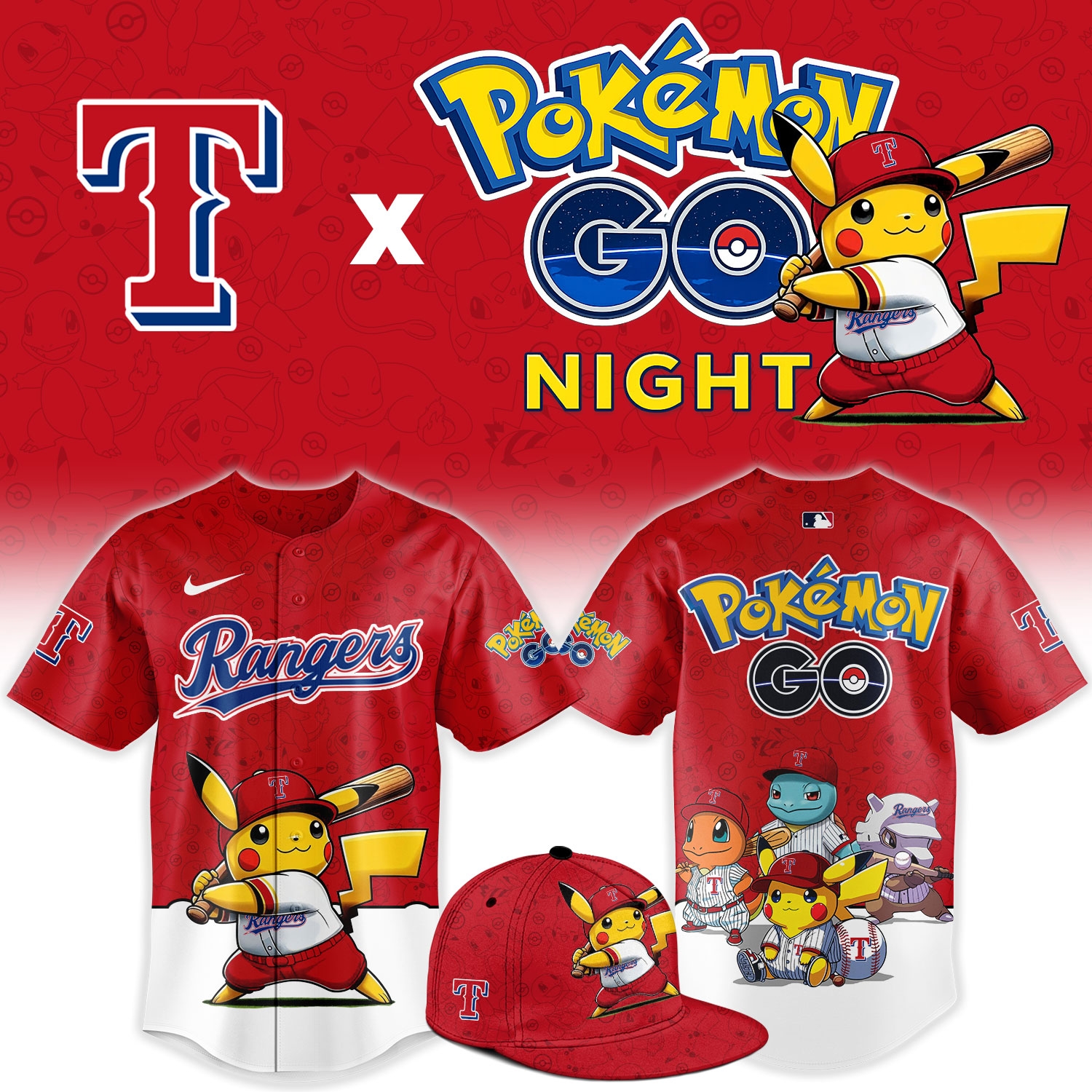 Texas Rangers Pokémon GO Night Limited Edition Baseball Jersey Texas Rangers Pokémon GO Night Limited Edition Baseball Jersey