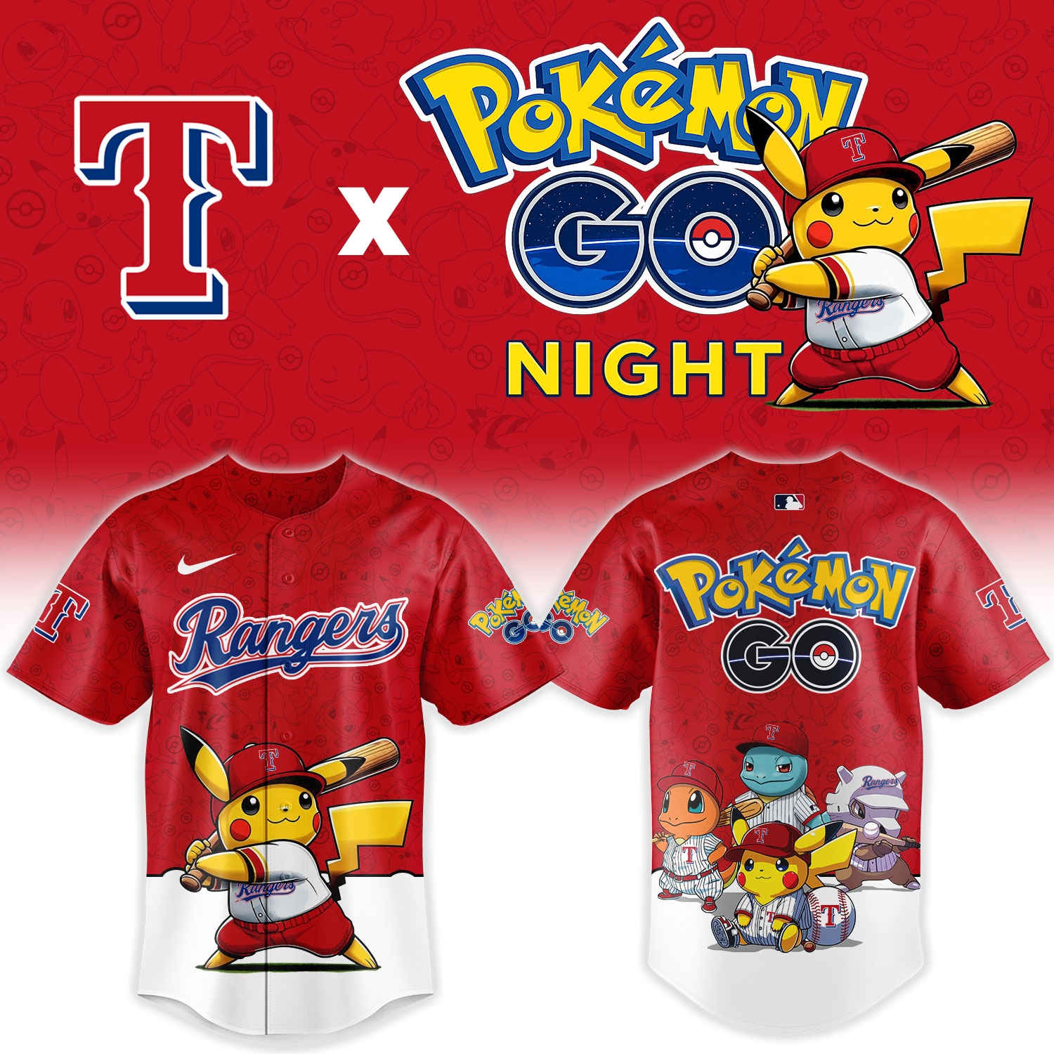 Texas Rangers Pokémon GO Night Limited Edition Baseball Jersey Texas Rangers Pokémon GO Night Limited Edition Baseball Jersey