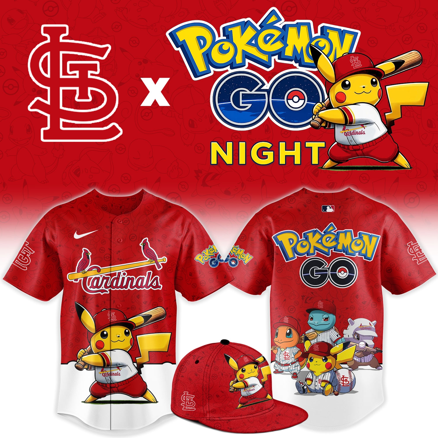 St. Louis Cardinals Pokémon GO Night Limited Edition Baseball Jersey St. Louis Cardinals Pokémon GO Night Limited Edition Baseball Jersey