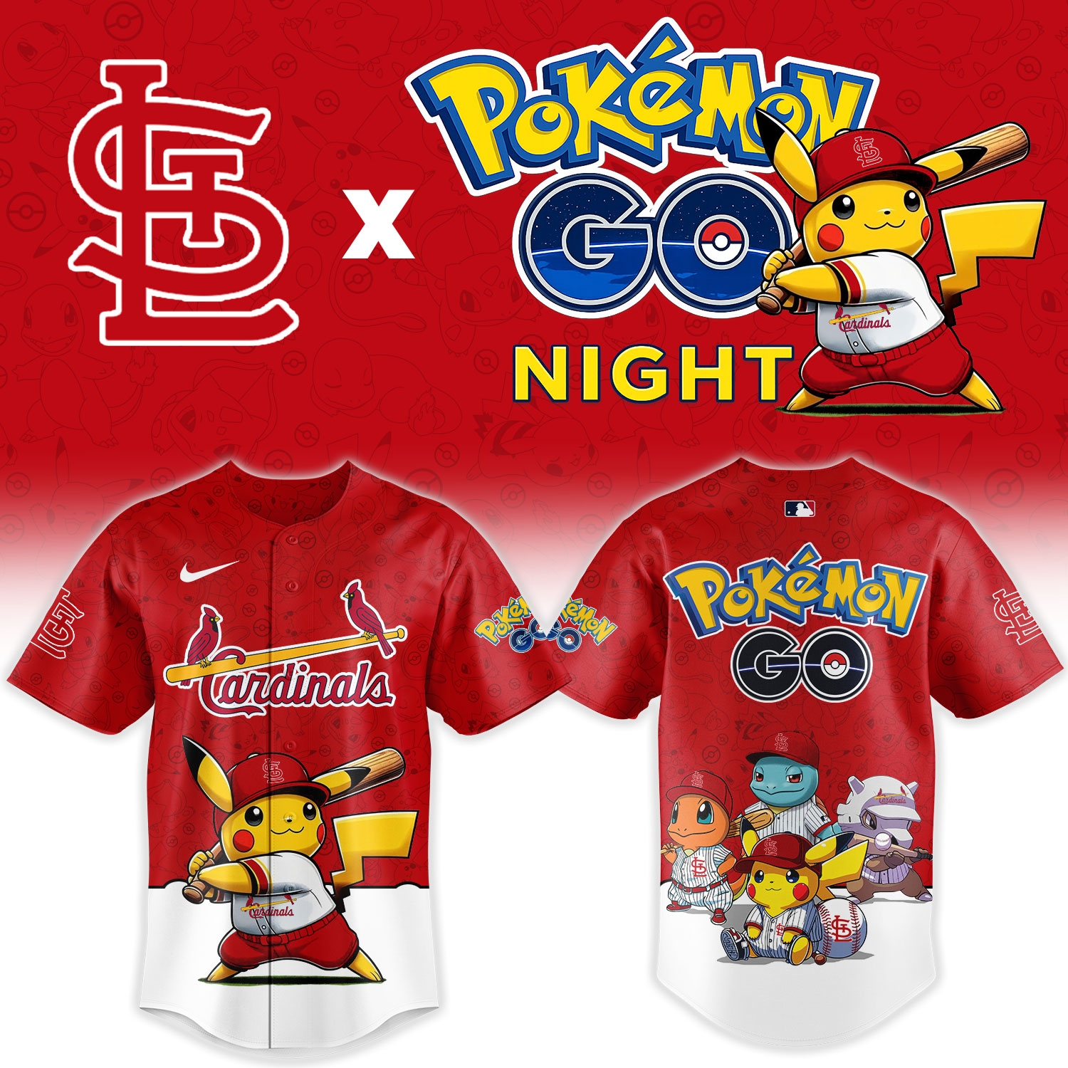 St. Louis Cardinals Pokémon GO Night Limited Edition Baseball Jersey St. Louis Cardinals Pokémon GO Night Limited Edition Baseball Jersey
