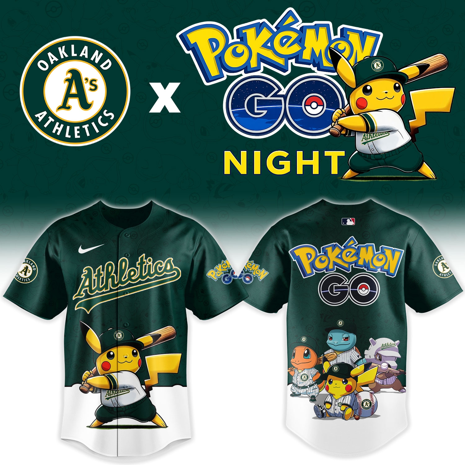 Oakland Athletics Pokémon GO Night Limited Edition Baseball Jersey Oakland Athletics Pokémon GO Night Limited Edition Baseball Jersey