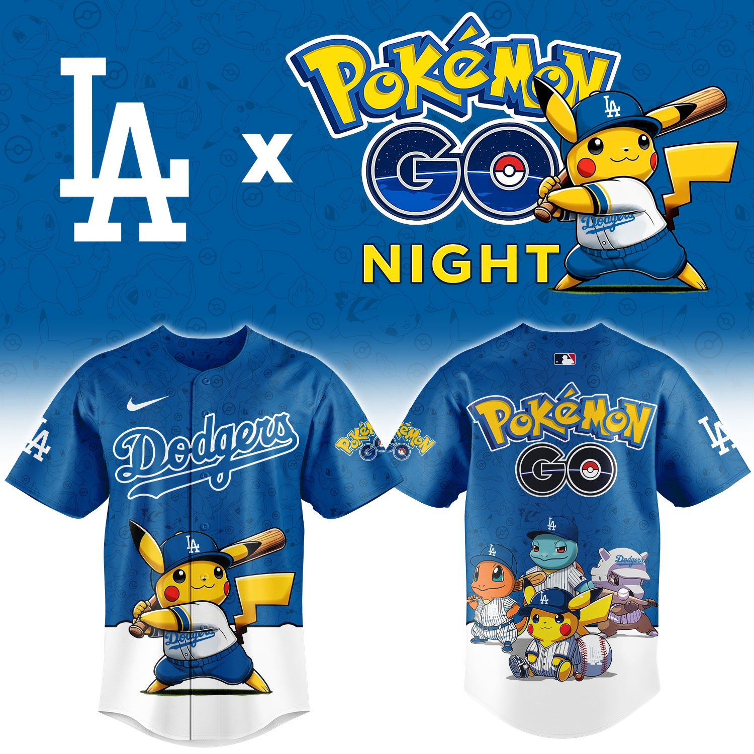 Los Angeles Dodgers Pokémon GO Night Limited Edition Baseball Jersey Los Angeles Dodgers Pokémon GO Night Limited Edition Baseball Jersey
