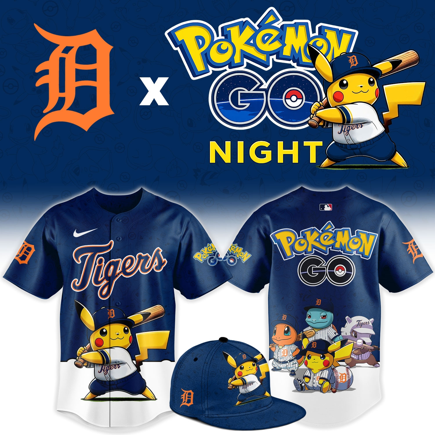 Detroit Tigers Pokémon GO Night Limited Edition Baseball Jersey Detroit Tigers Pokémon GO Night Limited Edition Baseball Jersey