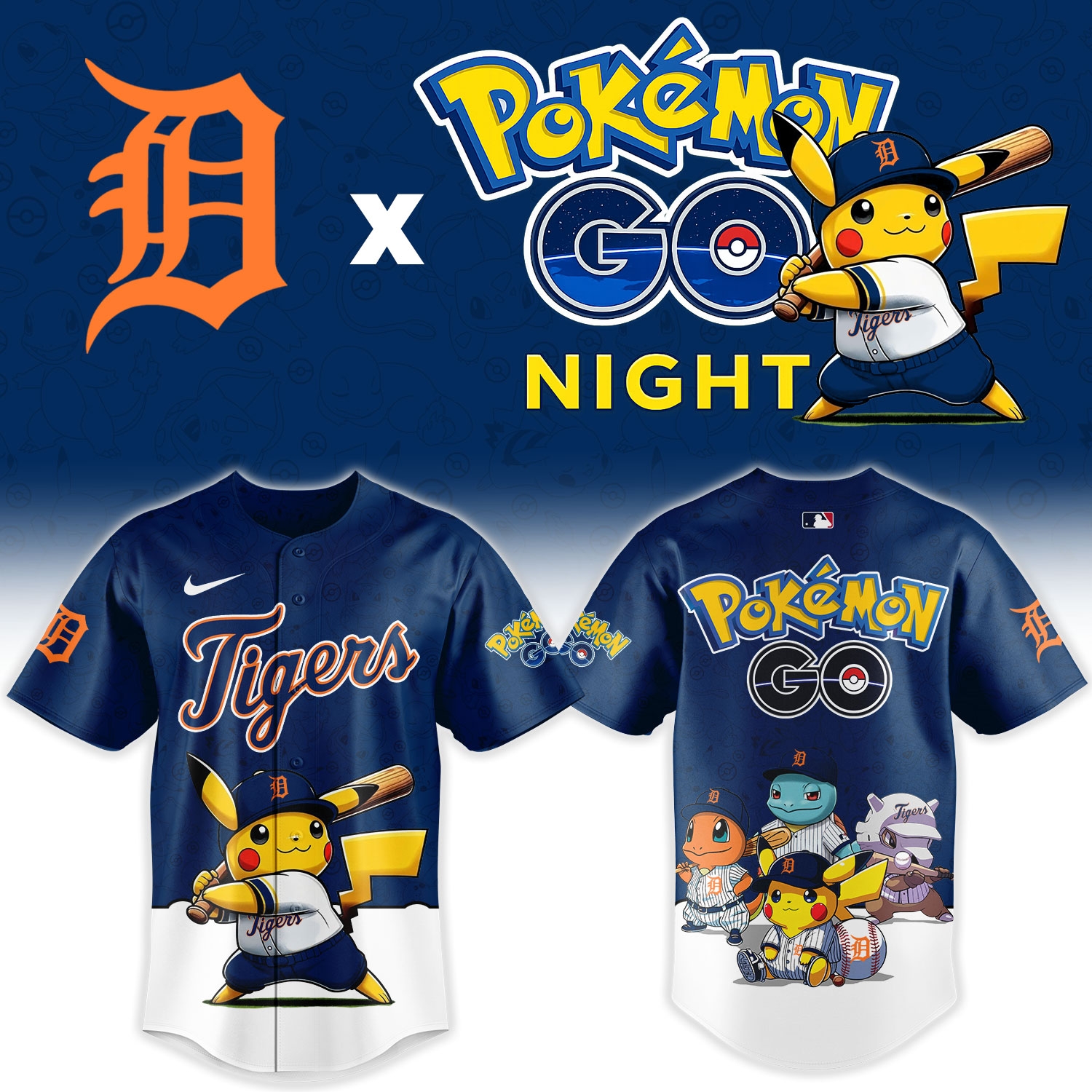 Detroit Tigers Pokémon GO Night Limited Edition Baseball Jersey Detroit Tigers Pokémon GO Night Limited Edition Baseball Jersey