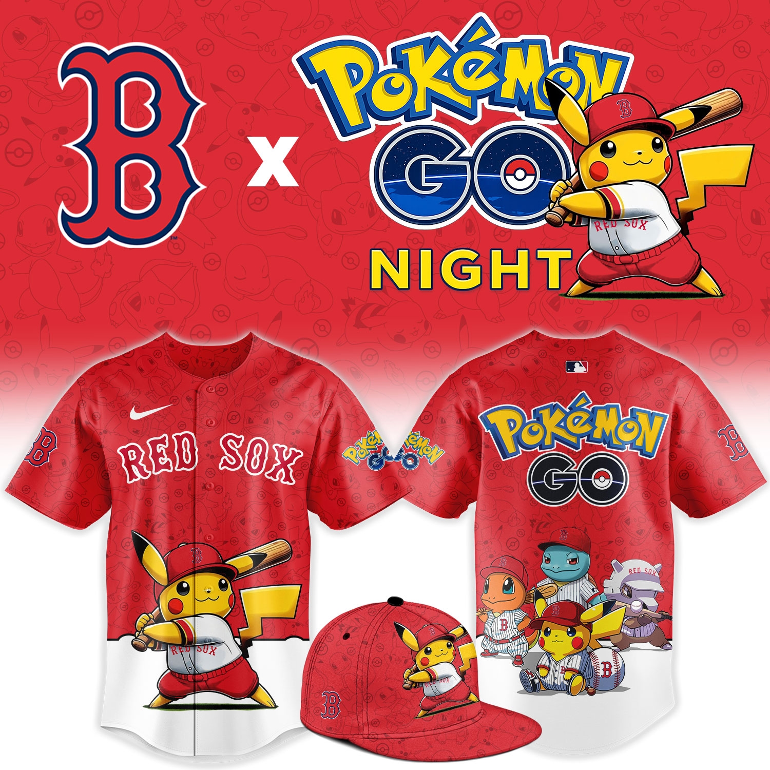 Boston Red Sox Pokémon GO Night Limited Edition Baseball Jersey Boston Red Sox Pokémon GO Night Limited Edition Baseball Jersey