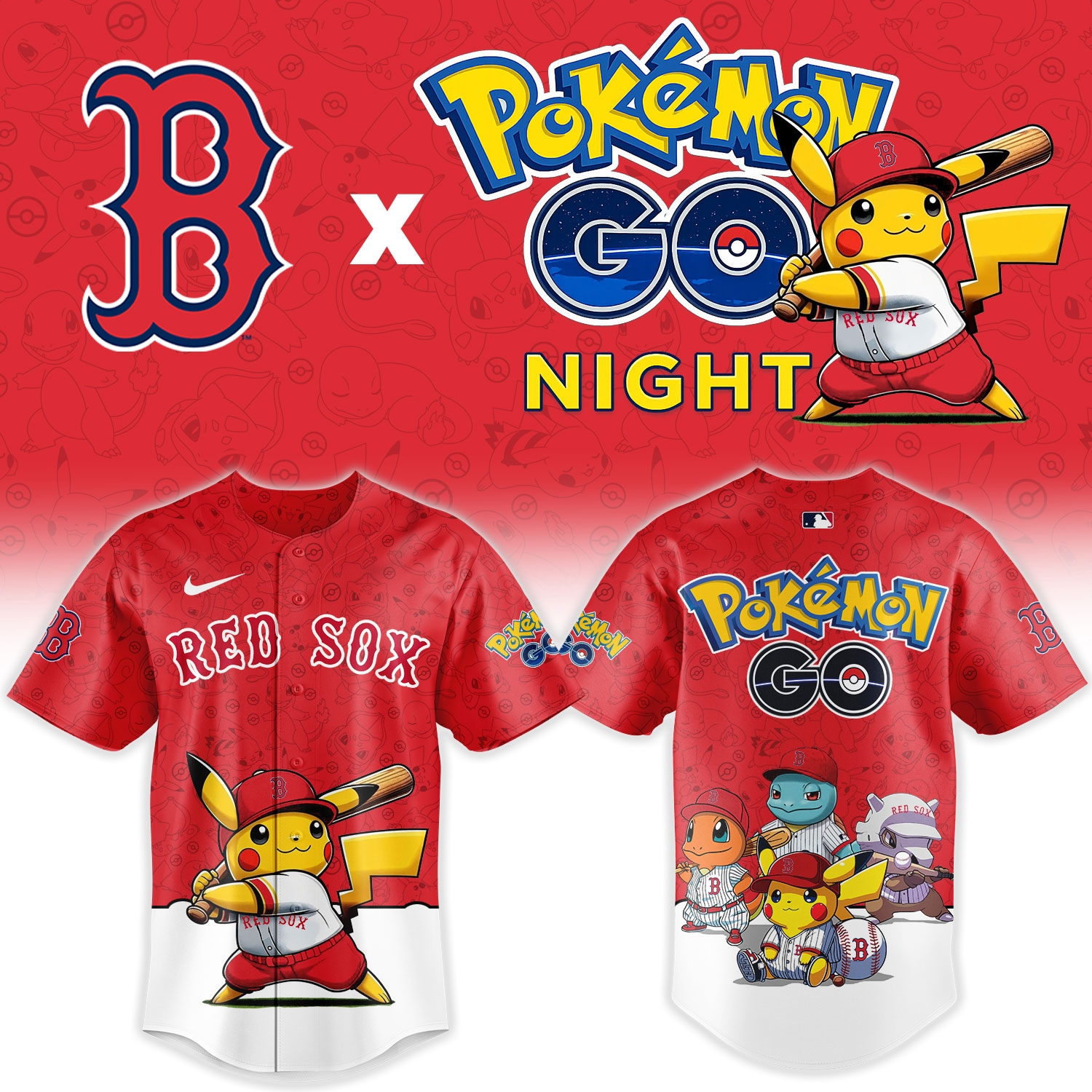 Boston Red Sox Pokémon GO Night Limited Edition Baseball Jersey Boston Red Sox Pokémon GO Night Limited Edition Baseball Jersey