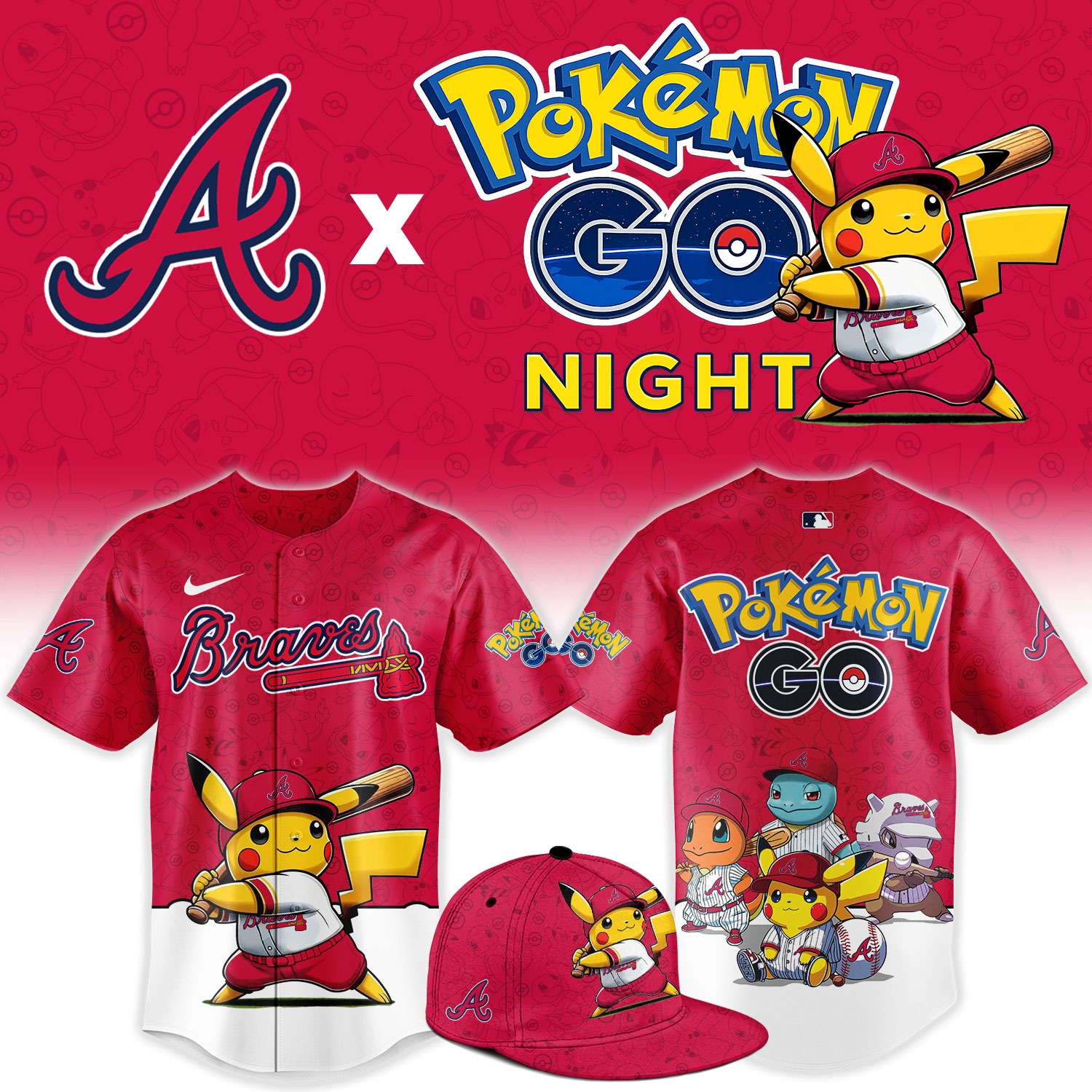 Atlanta Braves Pokémon GO Night Limited Edition Baseball Jersey Atlanta Braves Pokémon GO Night Limited Edition Baseball Jersey