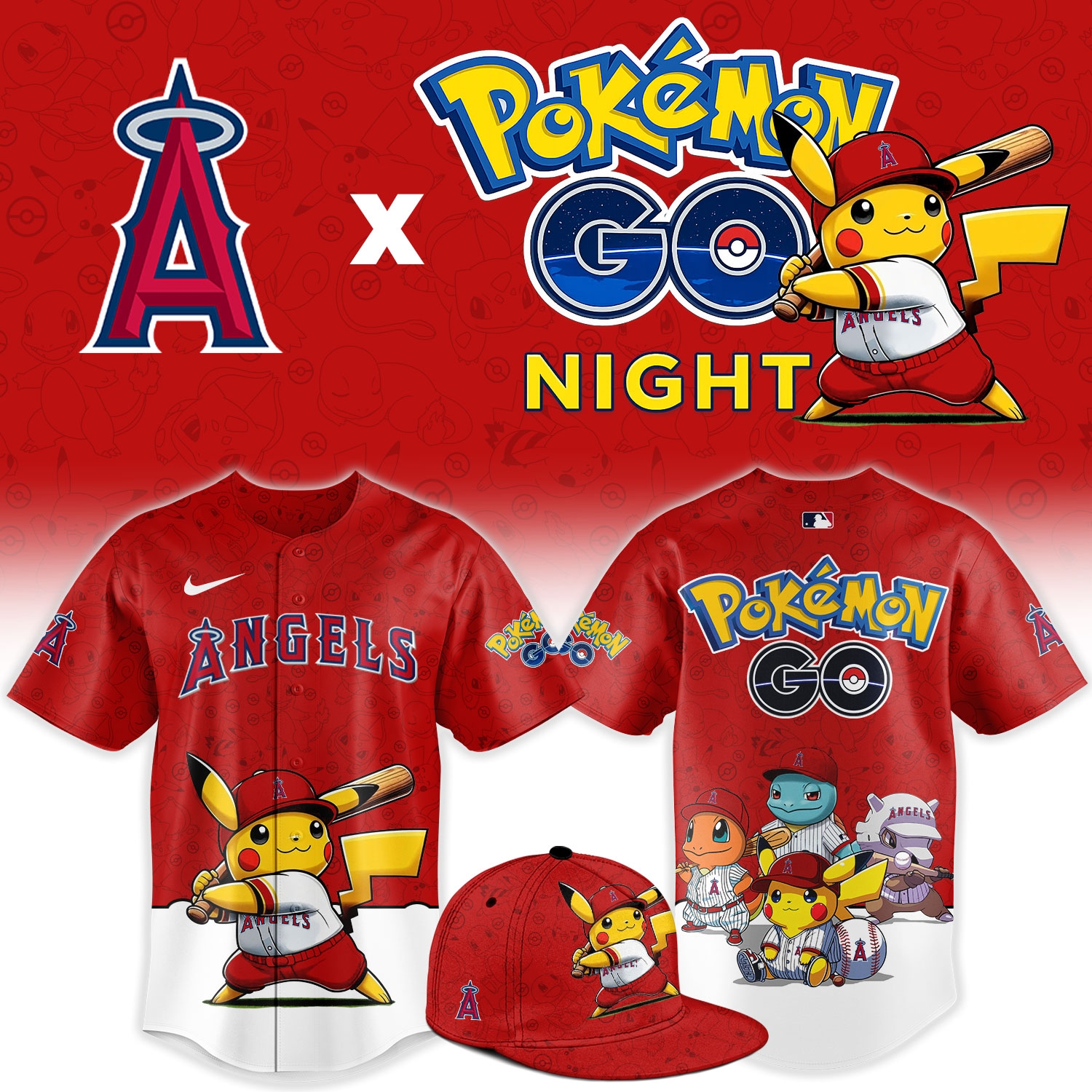 Los Angeles Angels Pokémon GO Night Limited Edition Baseball Jersey Los Angeles Angels Pokémon GO Night Limited Edition Baseball Jersey