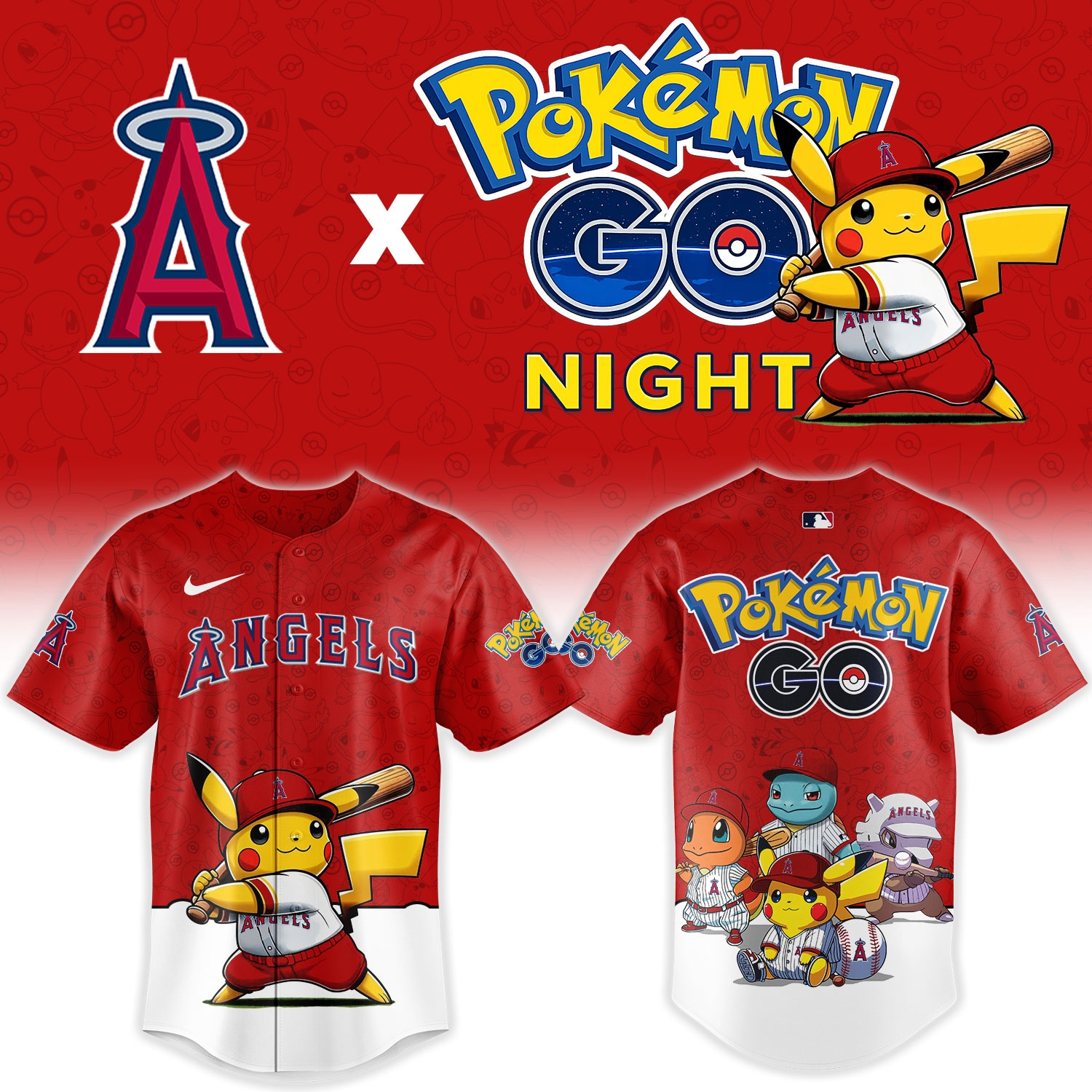 Los Angeles Angels Pokémon GO Night Limited Edition Baseball Jersey Los Angeles Angels Pokémon GO Night Limited Edition Baseball Jersey