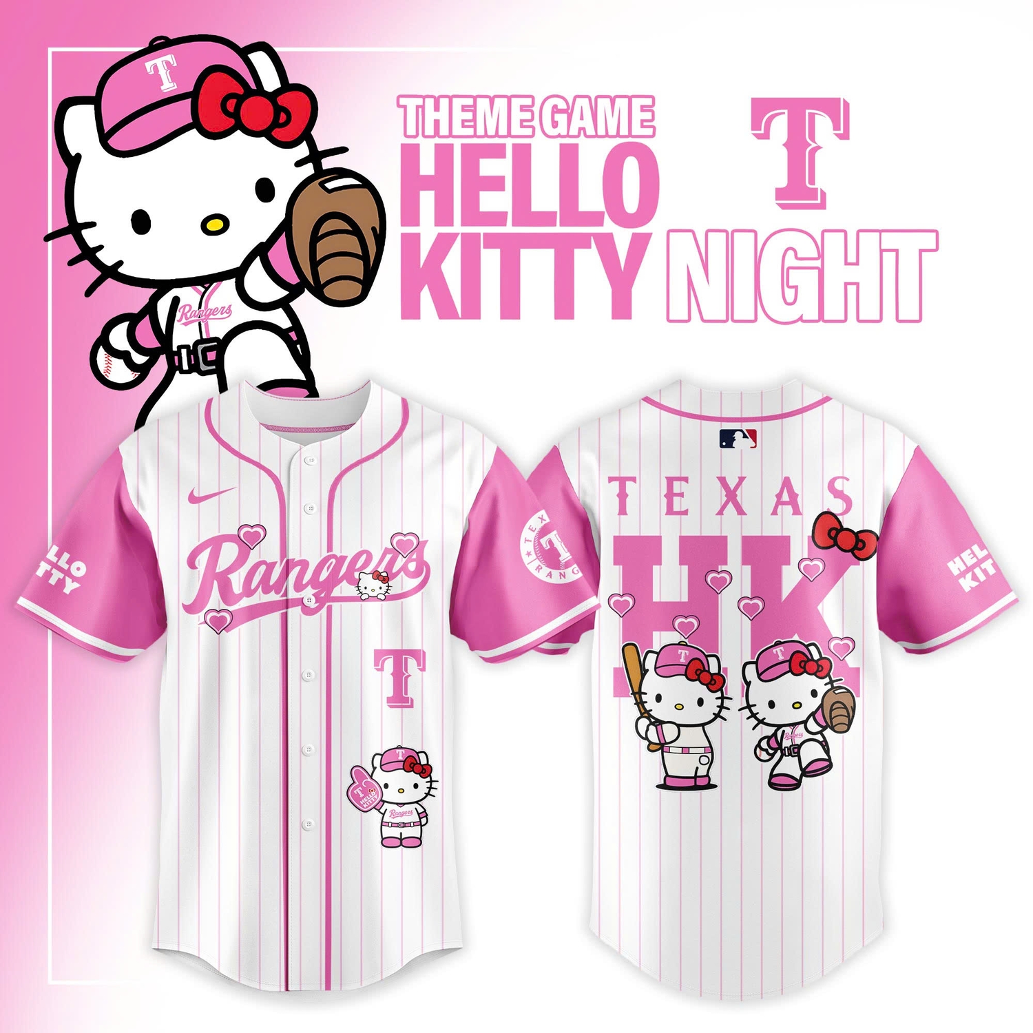 Texas Rangers x Hello Kitty Night 2026 Collector Baseball Jersey Texas Rangers x Hello Kitty Night 2026 Collector Baseball Jersey