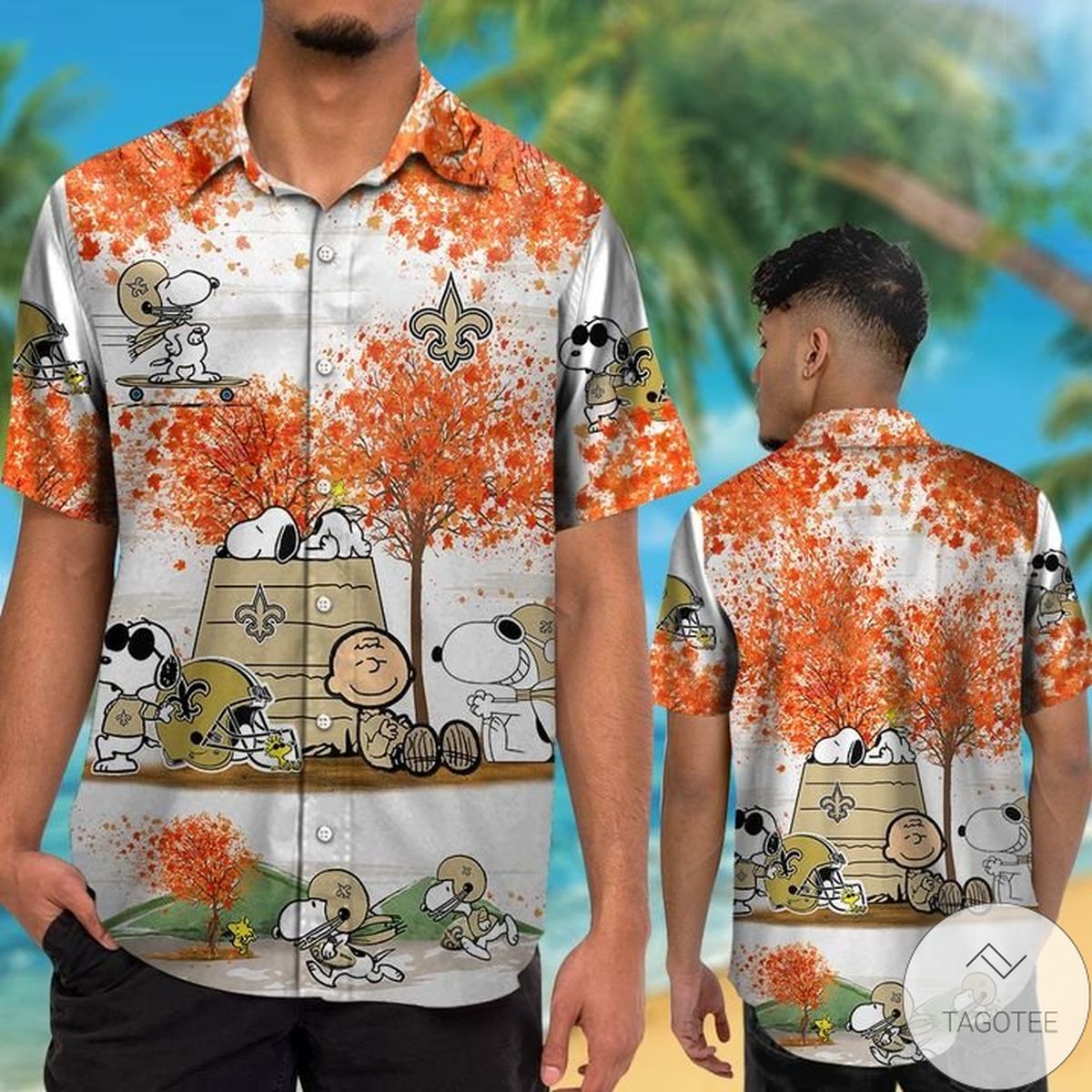 New Orleans Saints Snoopy Autumn Hawaiian Shirt- Tagotee New Orleans Saints Snoopy Autumn Hawaiian Shirt- Tagotee