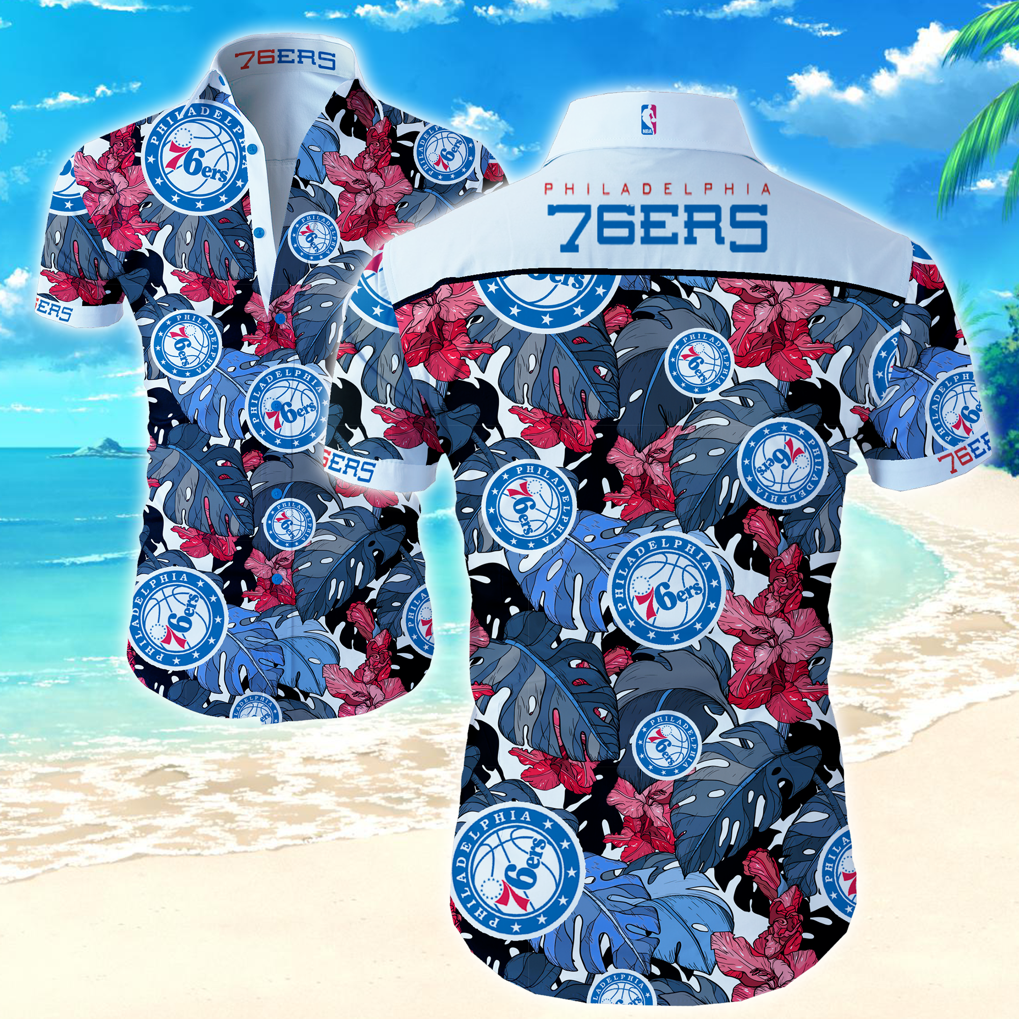 Philadelphia 76Ers Hawaiian Shirt Summer Button Up Philadelphia 76Ers Hawaiian Shirt Summer Button Up