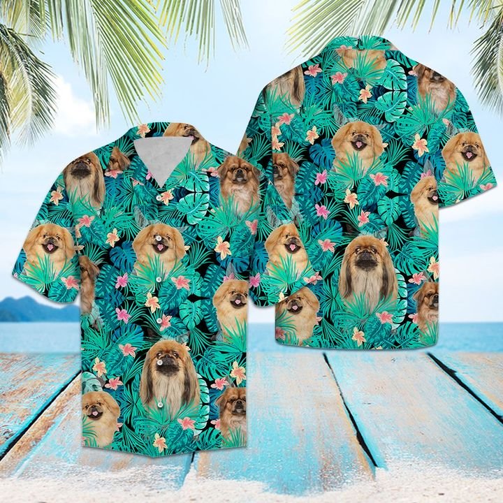 Pekingese Tropical Hawaiian Shirt Summer Button Up Pekingese Tropical Hawaiian Shirt Summer Button Up