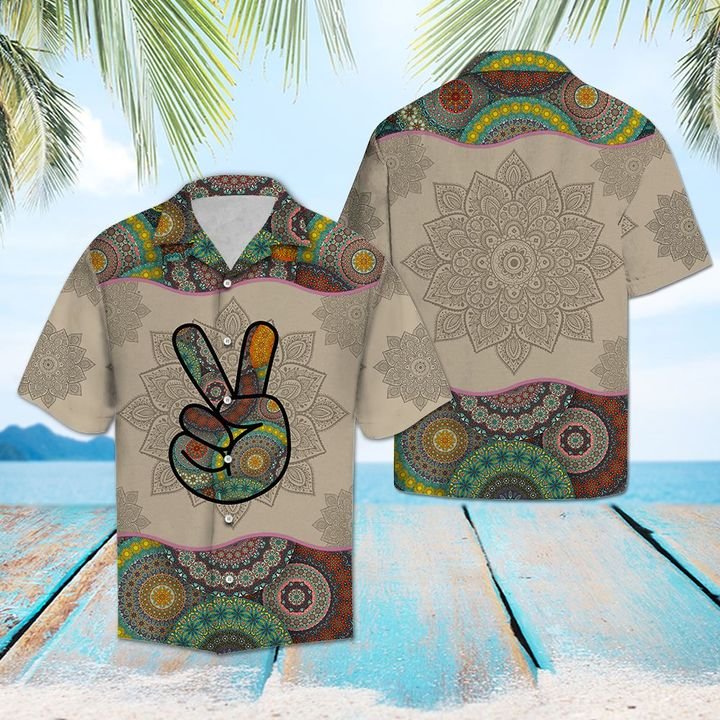 Peace Sign Mandala Hawaiian Shirt Summer Button Up Peace Sign Mandala Hawaiian Shirt Summer Button Up