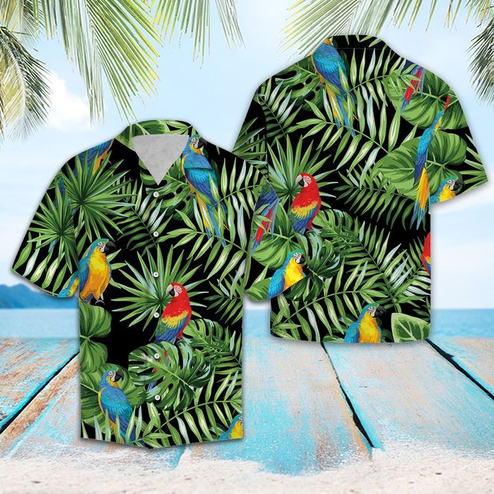 Parrot Green Tropical Hawaiian Shirt Summer Button Up Parrot Green Tropical Hawaiian Shirt Summer Button Up