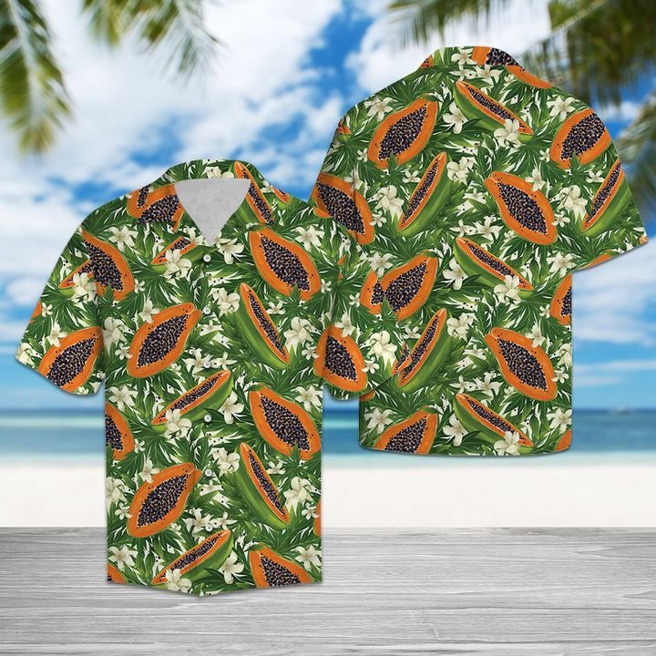 Papaya Tropical Hawaiian Shirt Summer Button Up Papaya Tropical Hawaiian Shirt Summer Button Up