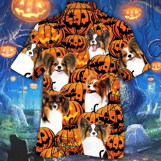 Papillon Dog Halloween Pumpkin Hawaiian Shirt Papillon Dog Halloween Pumpkin Hawaiian Shirt