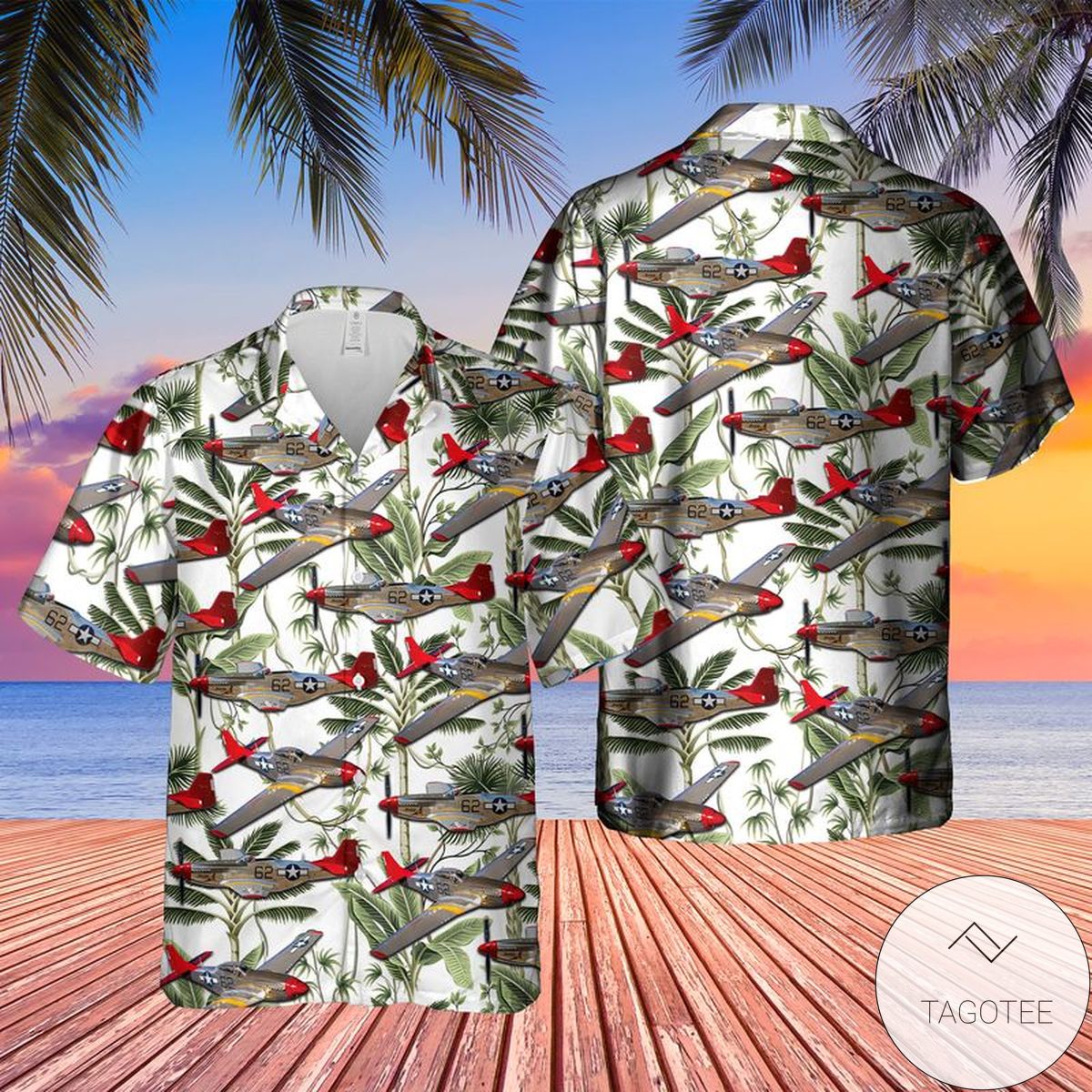 P-51 Red Tail Mustang Bunny Hawaiian Shirt- Tagotee P-51 Red Tail Mustang Bunny Hawaiian Shirt- Tagotee