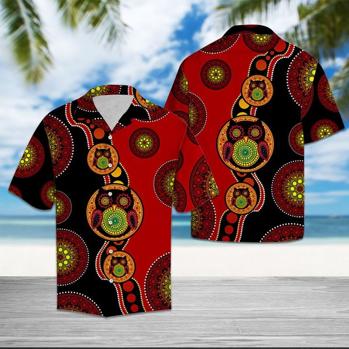 Owl Turquoise Circles Pattern Hawaiian Shirt Summer Button Up Owl Turquoise Circles Pattern Hawaiian Shirt Summer Button Up