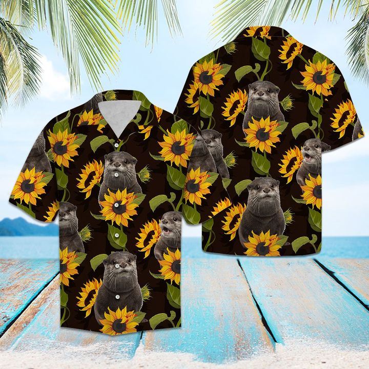 Otter Sunflower Hawaiian Shirt Summer Button Up Otter Sunflower Hawaiian Shirt Summer Button Up