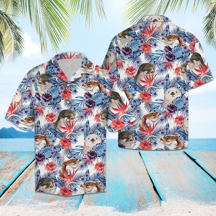Otter Hibiscus Flower Hawaiian Shirt Summer Button Up Otter Hibiscus Flower Hawaiian Shirt Summer Button Up